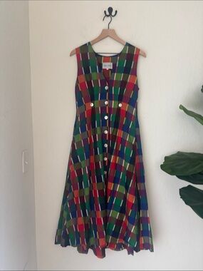 NIkki Chasin Baroness Multicolor Madras cotton Button-Front  Dress size 2